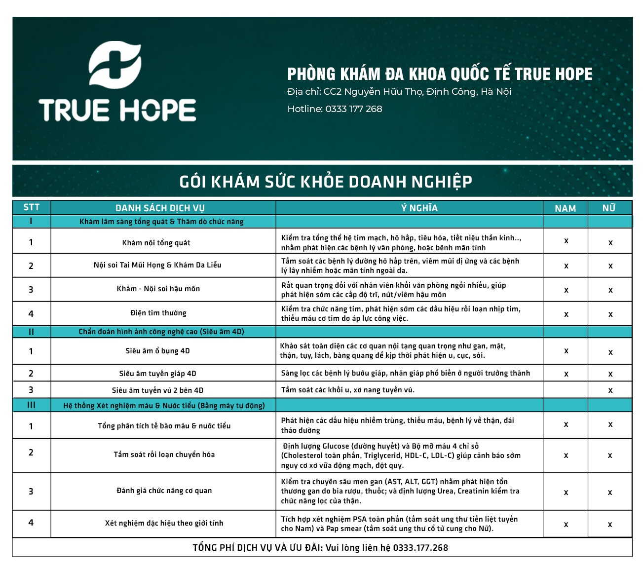 Gói khám sức khỏe doanh nghiệp True Hope