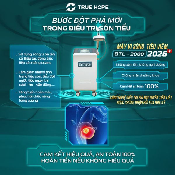 Máy BTL-2000 sử dụng sóng vi ba tần số thấp để điều trị tiểu són tại True Hope