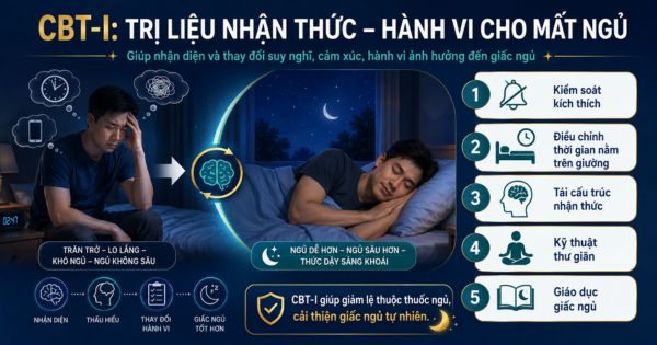 CBT-I trị liệu nhận thức hành vi cho mất ngủ giúp giảm lệ thuộc thuốc ngủ phục hồi giấc ngủ tự nhiên