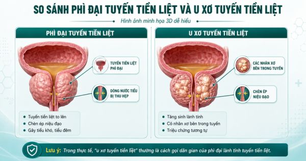 U xơ tiền liệt tuyến - so sánh phì đại tuyến tiền liệt và u xơ