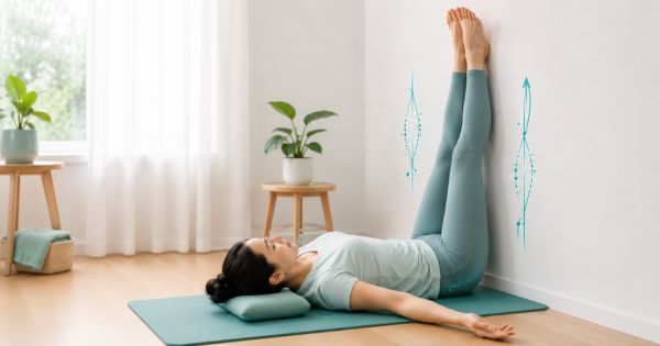 Động tác gác chân lên tường giúp máu về tim nhanh hơn cải thiện lưu thông máu