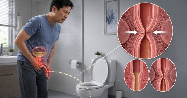 Hẹp niệu đạo do sẹo hoặc viêm khiến dòng tiểu yếu và ngắt quãng