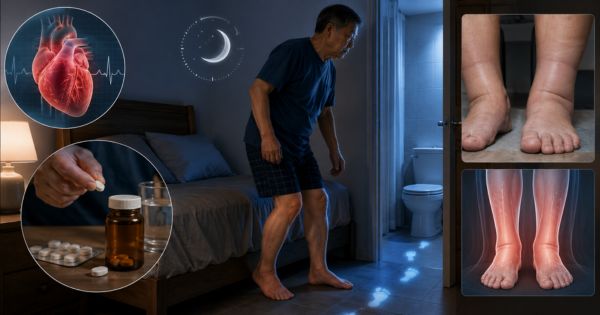 Phù chân và bệnh tim mạch làm tăng lượng nước tiểu ban đêm