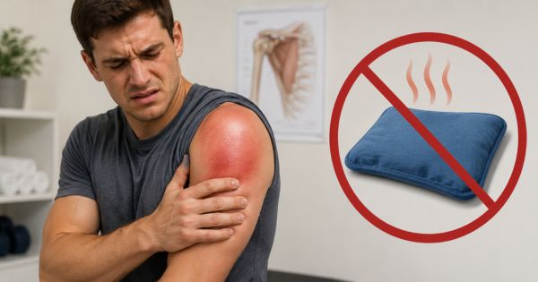 Không chườm nóng lên vùng sưng nóng sau chấn thương vai - tránh làm nặng hơn