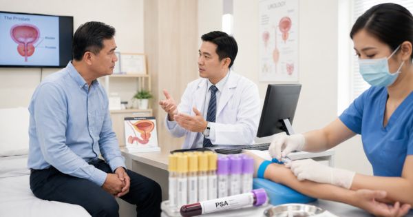 Xét nghiệm PSA máu đánh giá bất thường tuyến tiền liệt sau thăm khám lâm sàng
