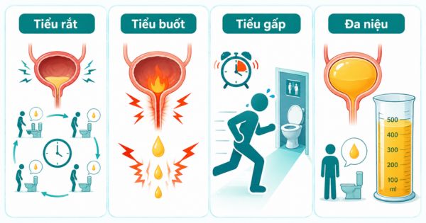 Hình ảnh mô phỏng phân biệt tiểu rắt, tiểu buốt, tiểu gấp, đa niệu