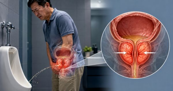 Phì đại tuyến tiền liệt chèn ép niệu đạo, cản trở dòng tiểu và gây tiểu đêm