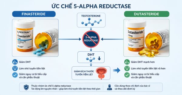 Finasteride và dutasteride nhóm ức chế 5-alpha reductase trị phì đại tuyến tiền liệt