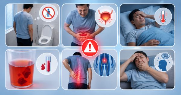 Dấu hiệu cấp cứu như bí tiểu ,sốt cao , tiểu máu cần đến cơ sở y tế ngay