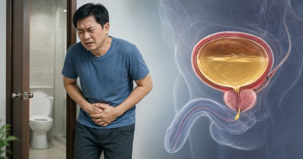 Khả năng co bóp của bàng quang bị hạn chế gây bí tiểu ở nam giới
