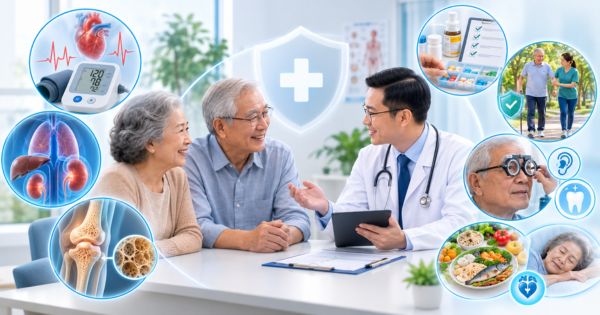 Người từ 65 tuổi khám sức khỏe hằng năm để quản lý bệnh nền, thuốc, nguy cơ té ngã và suy giảm chức năng