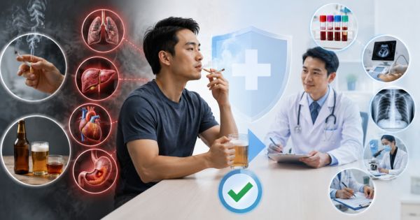 Người hút thuốc lá hoặc thường xuyên sử dụng rượu bia nên khám tổng quát định kỳ để tầm soát bệnh