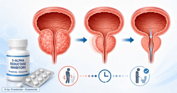 Thuốc ức chế 5-alpha reductase Finasteride và Dutasteride giúp giảm kích thước tuyến tiền liệt