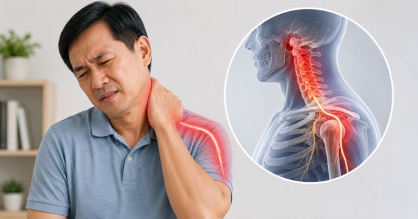 Thoái hóa cột sống cổ gây đau lan xuống vai cánh tay kèm tê châm chích