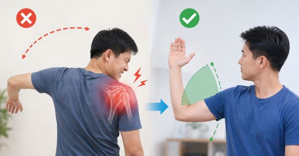 Không cố xoay vai quá ngưỡng đau khi điều trị khớp vai bị hạn chế