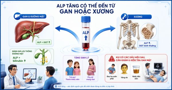 ALP tăng có thể liên quan đến gan, đường mật hoặc xương