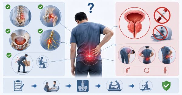 Đau lưng và đau vùng chậu không phải lúc nào cũng do tuyến tiền liệt