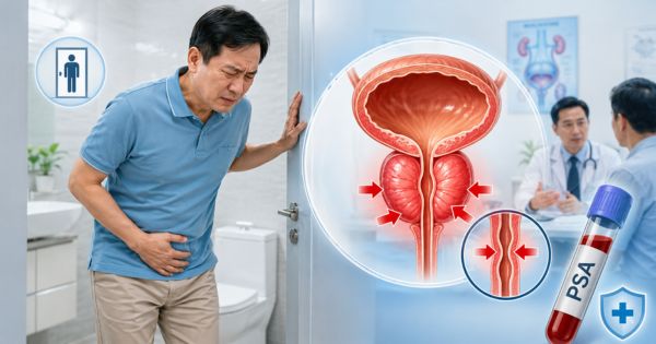 Người có triệu chứng tiểu khó, phải rặn hoặc chờ lâu mới tiểu được cần xét nghiệm PSA tầm soát bệnh lý tuyến tiền liệt