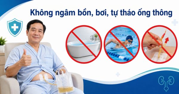Không ngâm bồn, bơi hoặc tự tháo ống thông sau khi mổ tiền liệt tuyến