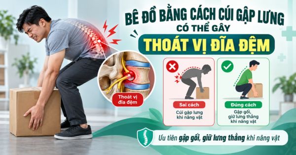 Bê đồ bằng cách cúi gập lưng có thể gây thoát vị đĩa đệm