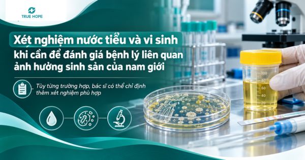 Xét nghiệm nước tiểu và vi sinh khi cần để đánh giá bệnh lý liên quan ảnh hưởng sinh sản của nam giới